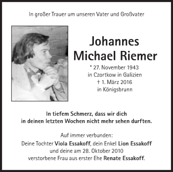 Traueranzeige von Johannes Michael Riemer von Süddeutsche Zeitung