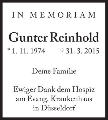 Traueranzeige von Gunter Reinhold von Süddeutsche Zeitung