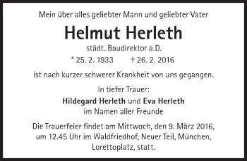 Traueranzeige von Helmut Herleth von Süddeutsche Zeitung