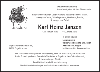 Traueranzeige von Karl Heinz Janzen von Süddeutsche Zeitung