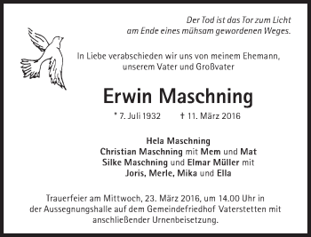 Traueranzeige von Erwin Maschning von Süddeutsche Zeitung