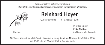 Traueranzeige von Reinhard Hoyer von Süddeutsche Zeitung