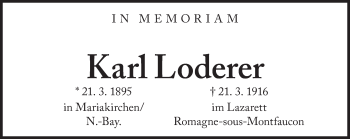 Traueranzeige von Karl Loderer von Süddeutsche Zeitung