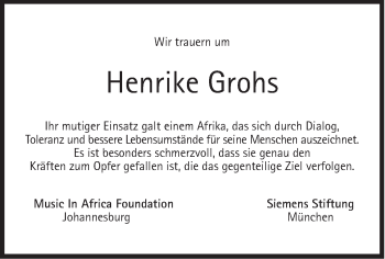 Traueranzeige von Henrike Grohs von Süddeutsche Zeitung