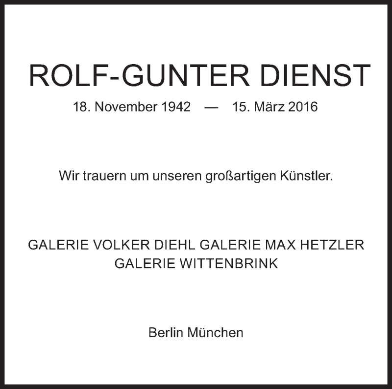  Traueranzeige für Rolf-Gunter Dienst vom 19.03.2016 aus Süddeutsche Zeitung