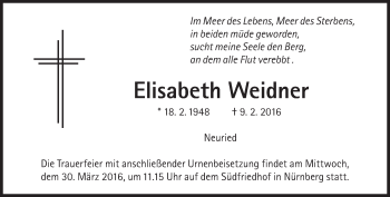 Traueranzeige von Elisabeth Weidner von Süddeutsche Zeitung
