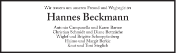 Traueranzeige von Hannes Beckmann von Süddeutsche Zeitung