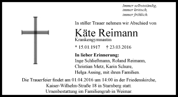 Traueranzeige von Käte Reimann von Süddeutsche Zeitung
