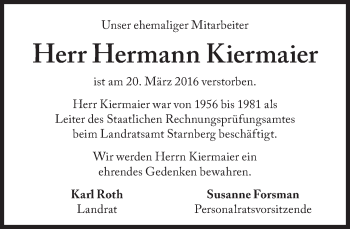 Traueranzeige von Herrmann Kiermaier von Süddeutsche Zeitung