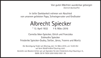 Traueranzeige von Albrecht Spiecker von Süddeutsche Zeitung