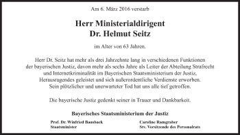 Traueranzeige von Helmut Seitz von Süddeutsche Zeitung
