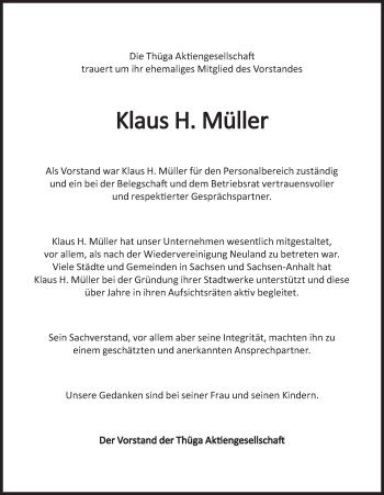 Traueranzeige von Klaus H. Müller von Süddeutsche Zeitung