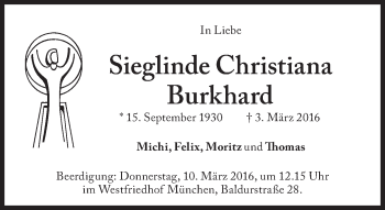 Traueranzeige von Sieglinde Christiana Burkhard von Süddeutsche Zeitung
