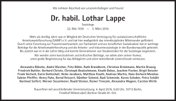 Traueranzeige von Lothar Lappe von Süddeutsche Zeitung