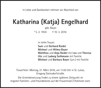 Traueranzeige von Katharina Engelhard von Süddeutsche Zeitung