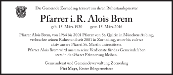 Traueranzeige von Alois Brem von Süddeutsche Zeitung
