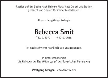 Traueranzeige von Rebecca Smit von Süddeutsche Zeitung
