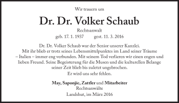 Traueranzeige von Volker Schaub von Süddeutsche Zeitung