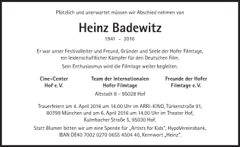 Traueranzeige von Heinz Badewitz von Süddeutsche Zeitung