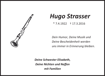 Traueranzeige von Hugo Strasser von Süddeutsche Zeitung