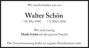 Traueranzeige von Walter Schön von Süddeutsche Zeitung