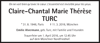 Traueranzeige von Claire-Chantal Marie Thérèse Turc von Süddeutsche Zeitung