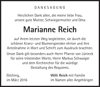 Traueranzeige von Marianne Reich von Süddeutsche Zeitung