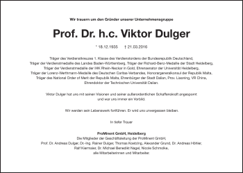 Traueranzeige von Viktor Dulger von Süddeutsche Zeitung