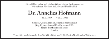 Traueranzeige von Annelies Hofmann von Süddeutsche Zeitung