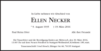 Traueranzeige von Ellen Necker von Süddeutsche Zeitung