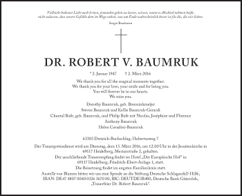 Traueranzeige von Robert  v. Baumruk von Süddeutsche Zeitung