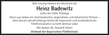 Traueranzeige von Heinz Badewitz von Süddeutsche Zeitung