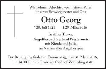 Traueranzeige von Otto Georg von Süddeutsche Zeitung