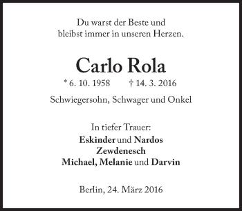 Traueranzeige von Carlo Rola von Süddeutsche Zeitung