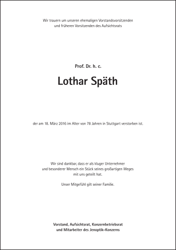 Traueranzeige von Lothar Späth von Süddeutsche Zeitung