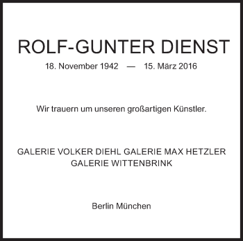 Traueranzeige von Rolf-Gunter Dienst von Süddeutsche Zeitung
