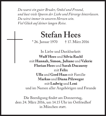 Traueranzeige von Stefan Hees von Süddeutsche Zeitung