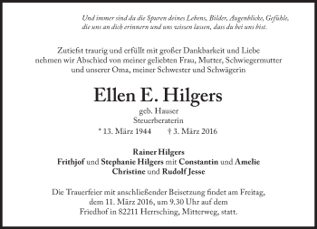 Traueranzeige von Ellen Hilgers von Süddeutsche Zeitung