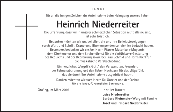 Traueranzeige von Heinrich Niederreiter von Süddeutsche Zeitung