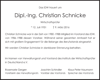 Traueranzeige von Christian Schnicke von Süddeutsche Zeitung
