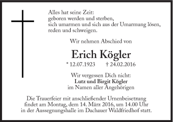 Traueranzeige von Erich Kögler von Süddeutsche Zeitung
