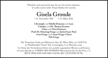 Traueranzeige von Gisela Gronde von Süddeutsche Zeitung