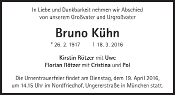 Traueranzeige von Bruno Kühn von Süddeutsche Zeitung