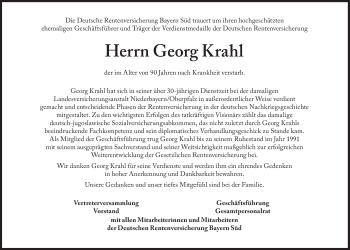 Traueranzeige von Georg Krahl von Süddeutsche Zeitung