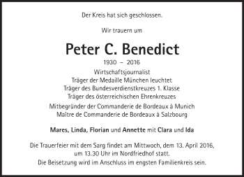 Traueranzeige von Peter C. Benedict von Süddeutsche Zeitung