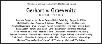 Traueranzeige von Gerhart v. Graevenitz von Süddeutsche Zeitung