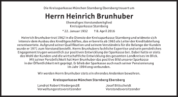 Traueranzeige von Heinrich Brunhuber von Süddeutsche Zeitung