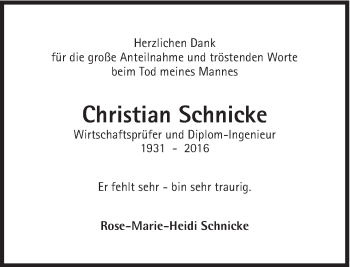 Traueranzeige von Christian Schnicke von Süddeutsche Zeitung