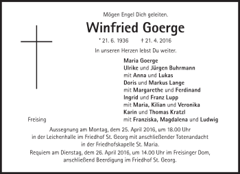 Traueranzeige von Winfried Goerge von SZ Trauer