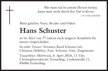 Traueranzeige von Hans Schuster von Süddeutsche Zeitung